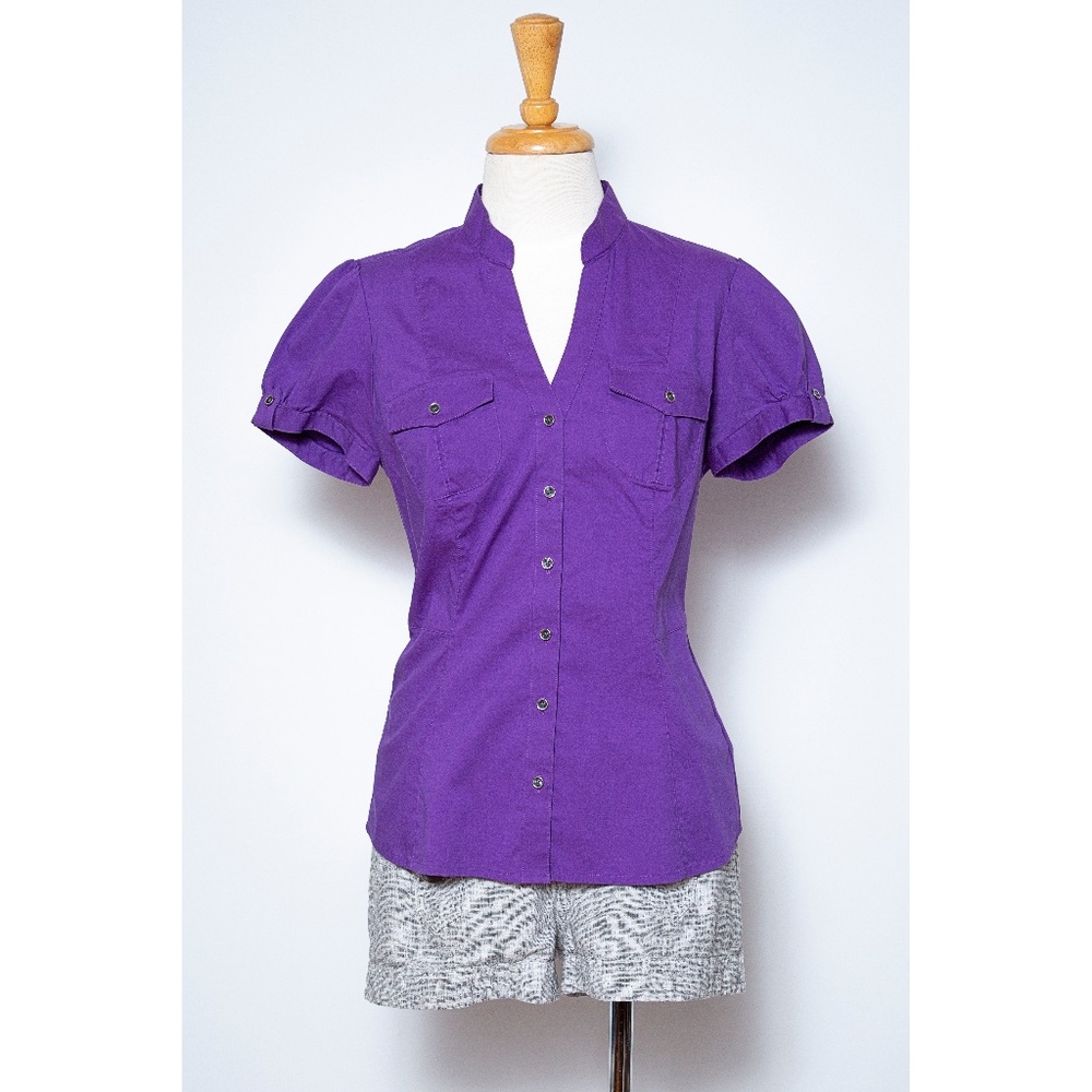 EXPRESS Button Down Short Sleeve Purple Shirt sz M